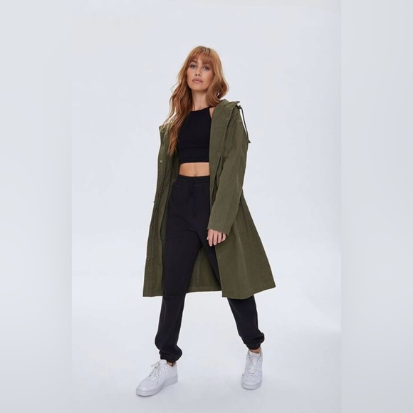 Drawstring Hooded Longline Jacket - Picture 1 of 1